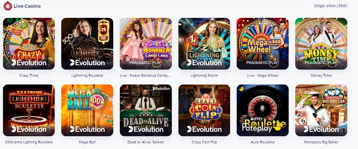 Übersicht der Casino-Spiele